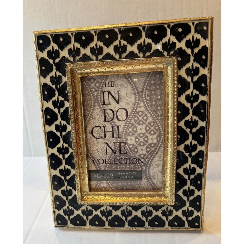 SICURA Picture Frame 4 X 6 Photo Black Cream Gold Trim Ornate Frame